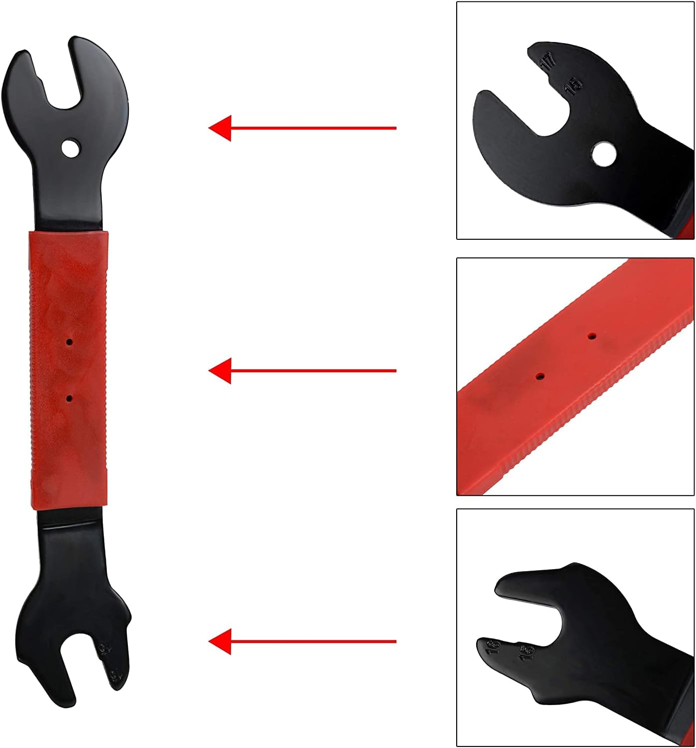Pedal Wrench Double Sided Bicycle Pedals Removal 15/16/17mm Bikes Spanner Home Mechanic Kit Tool Comfortable Grip Cycling Crank for Biking Maintenance Repair