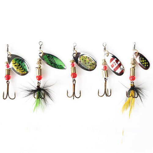 WOLFSKIN Fishing Lures Kit, 10 PCS Spoons Baits Set, Spinnerbaits for Trout Salmon Bass Walleye, Freshwater and Saltwater Hard Metal Fishing Bait, Sequin Baits (Spinnerbait)