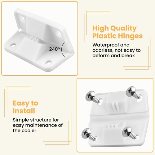 Aifeier ET 4Pcs Cooler Plastic Hinge Replacement Set, Ice Chest Hinges and Screws Kit, Compatible with 5253 6262 6270 Cooler Hinges Replacement - White