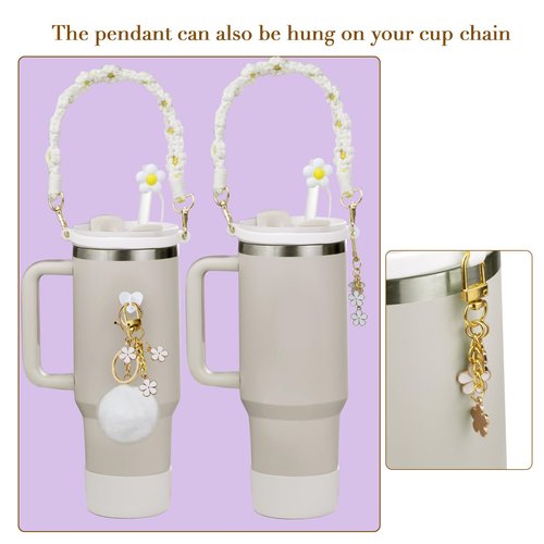 LBU 12Pcs Stanley Cup Accessories for 40/30/20 oz Tumbler Including Spill Stopper, 3PC Siliocne Straw Topper Cover Cap, Stanley Cup Boot, Handle Strap, Keychain Charm, Pom-Pom(Purple)