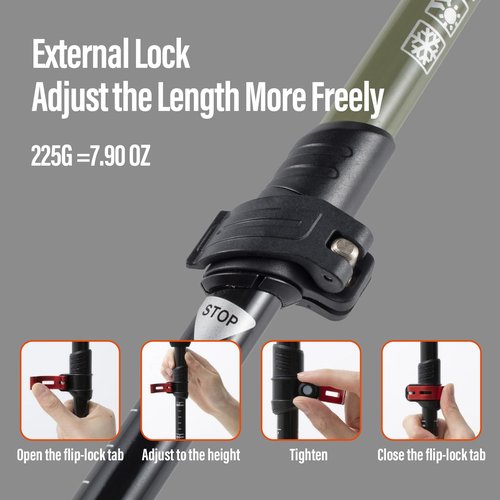 TFO 3-Section Telescopic Trekking Poles - 2PCS Carbon Fiber Monopod Walking or Hiking Sticks with with Accessories Mount and Adjustable Quick Locks