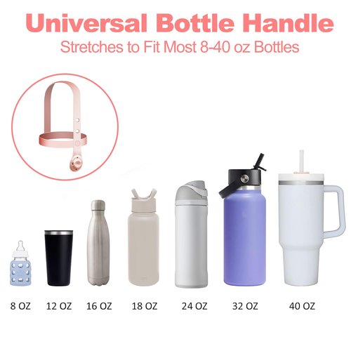 3Pack Water Bottle Handle - Silicone Water Bottle Sling, Carrier, Holder with Strap for Stanley 16-40oz Cup, for Owala FreeSip 24-40oz, Easy to Carry Around for Tumbler Without Handle (Pink)