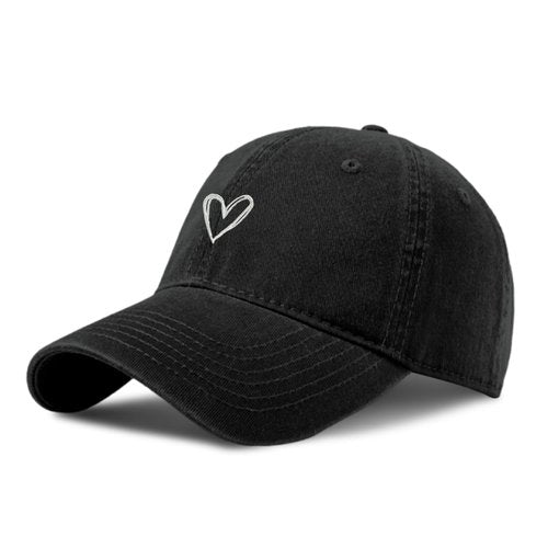 Pairxily Vintage Heart Embroidered Baseball Cap Distressed Adjustable Hat for Women Low Profile Dad Hats Unisex Cotton Cap(Black)