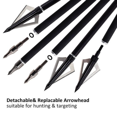 Luoyer 12Pcs Archery Hunting Arrows for Compound Bow Recurve Bow Carbon Arrows with Removable Tips Adjustable Nocks for Adults Hunting Targeting 30inch (Black Vanes)