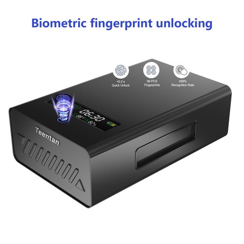 Slider Gun Safe for Nightstand - Drawer Safe for Handguns, Biometric Fingerprint, Keypad & Key, LCD Display - Quick Access Bedside & Car Safe for 2 Guns