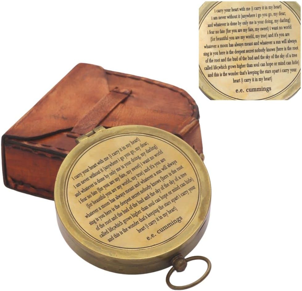 RII Antique Nautical Vintage Directional Magnetic Compass with Famous Scripture Quote Engraved Baptism Gifts with Leather Case or Wooden Case for Dad from Son, Daughter