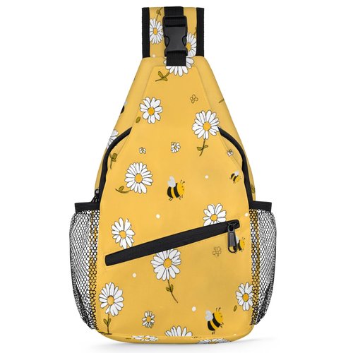 UOYO Cute Bee Sling Bag, Flower Daisy Crossbody Shoulder Backpack Chest Bag Travel Casual Daypacks for Women Men