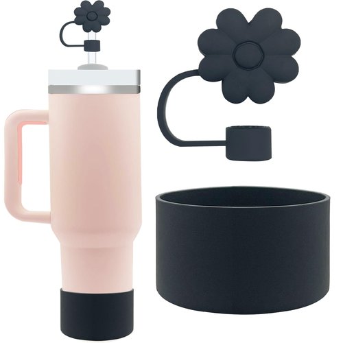 Mohjeke Stanley Cup Accessories for 40 oz Tumbler,straw cover and cup boot included,stanley straw cover fits stanley 30 oz 40oz,stanley spill stopper and stanley silicone boot set (Black)