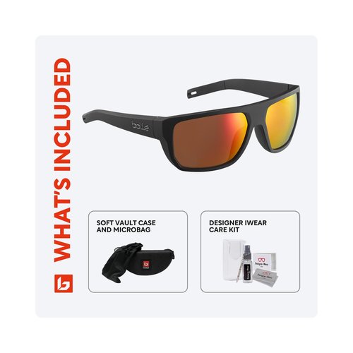 Bolle Vulture 12664 62MM Black Matte/Brown Fire Flat Top Sunglasses for Men +BUNDLE with ACCESSORY EYEWEAR KIT