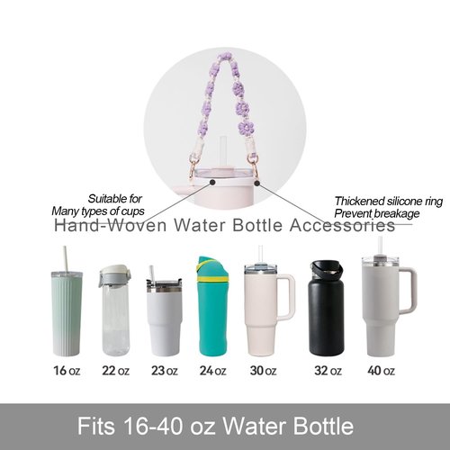 PWMENLK Premium Charms Stanley Cup Accessories, Versatile Cup Holder with Strap for 14oz, 30oz, 43oz Water Bottle, Braided Flower Jewelry Rope for Cup Carrier