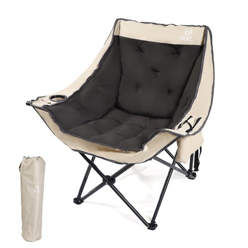 Nice C Padded Camping Chair, Oversized Camping Chairs, Oversized Thick Padded Folding Chairs, Outdoor Sports Chair, Heavy Duty, with Cooler Bag, Cup Holder, Side Pockets (1 Pack)