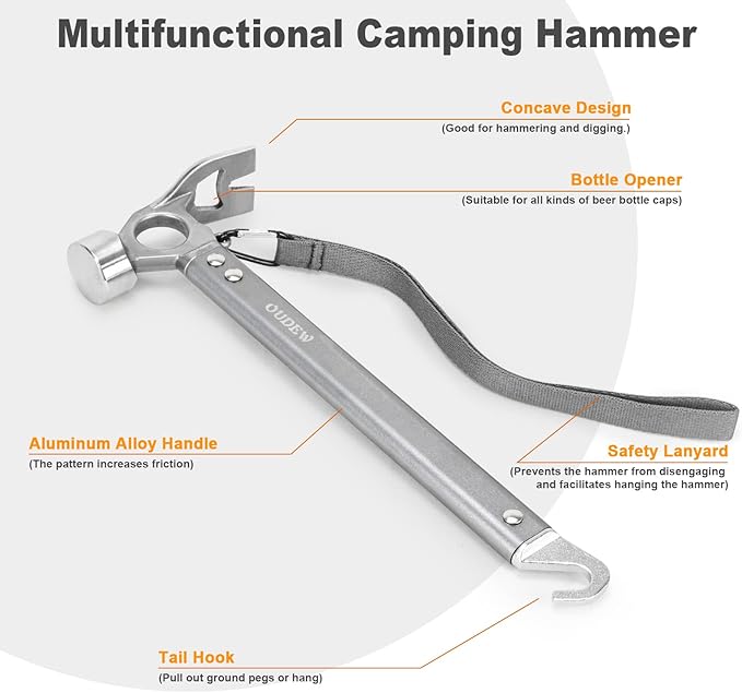 Tent Stakes and Hammer Set,10pcs 10 in Heavy Duty Metal Tent Stakes + 12in Camping Hammer + Reflective Camping Rope + Storage Bag,Camping Accessories for Ground,Camp and Graden(ArmyGreen)
