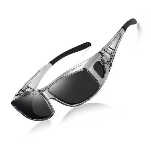 Wzerry Fit Over Glasses Sunglasses for Women Men, Polarized Oversized Sun Glasses for Prescription Glasses UV400 Protection (Transparent Grey Frame/Grey Lens)