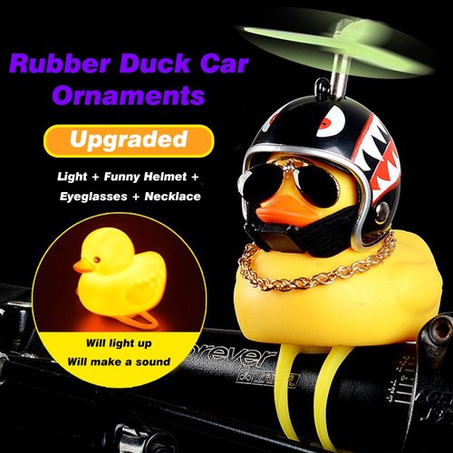 wonuu Duck Bike Bell with Light and Propeller Helmet Cute Hamster Bicycle Horn, Car Dashboard Decoration Squeeze Rubber Duck Motorcycle Bike Bells Ornaments (Chick&Shark)
