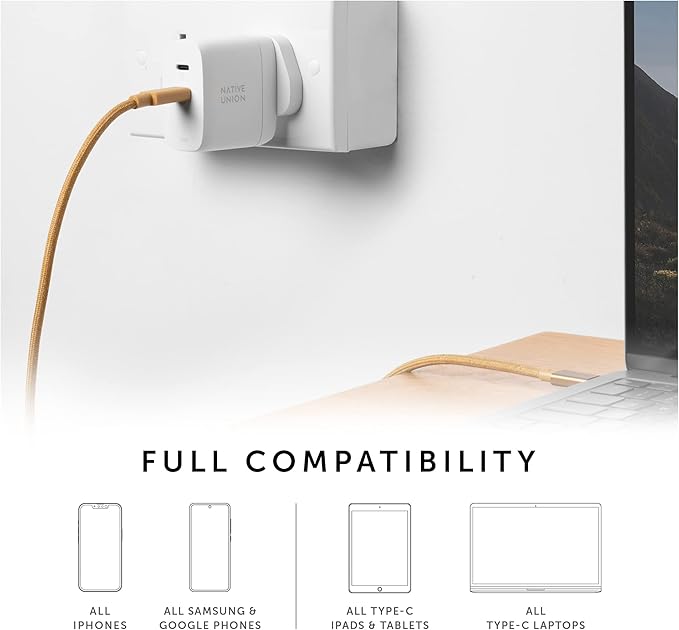 Native Union Fast GaN Charger PD 67W – Ultra-Compact Multi-Device Power Delivery Enabled USB-C Charger Up to 67W – for MacBook Pro, iPads, iPhones, Pixel, Galaxy & Other Type-C Devices (White)