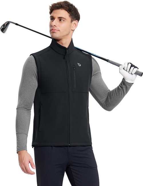 baleaf Men's Golf Vest Fleece Lined Softshell Sleeveless Jacket Water Resistant Cold Weather Running Gear Winter Pockets Black 3XL
