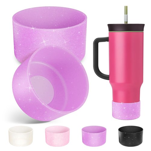 Alwenid 2PCS Silicone Boot for Owala 40oz Tumbler with Handle, Anti-Slip Protective Sleeve Bottom Bumper Protector for Owala Mug Water Bottle Cup, Dishwasher Safe and BPA Free(Shiny Purple)