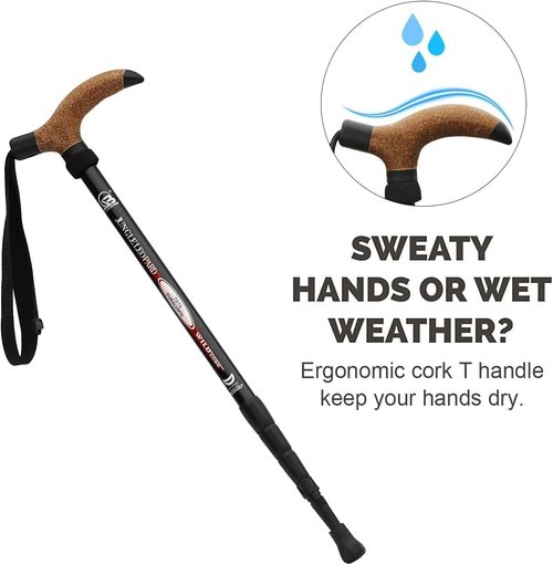 Aluminum Alloy Quick Lock Trekking Pole Anti-Shock Walking Stick Adjustable Cane Crutch for Mountains Trekking Hiking,Ultralight Collapsible with Cork Grips Tungsten Tips