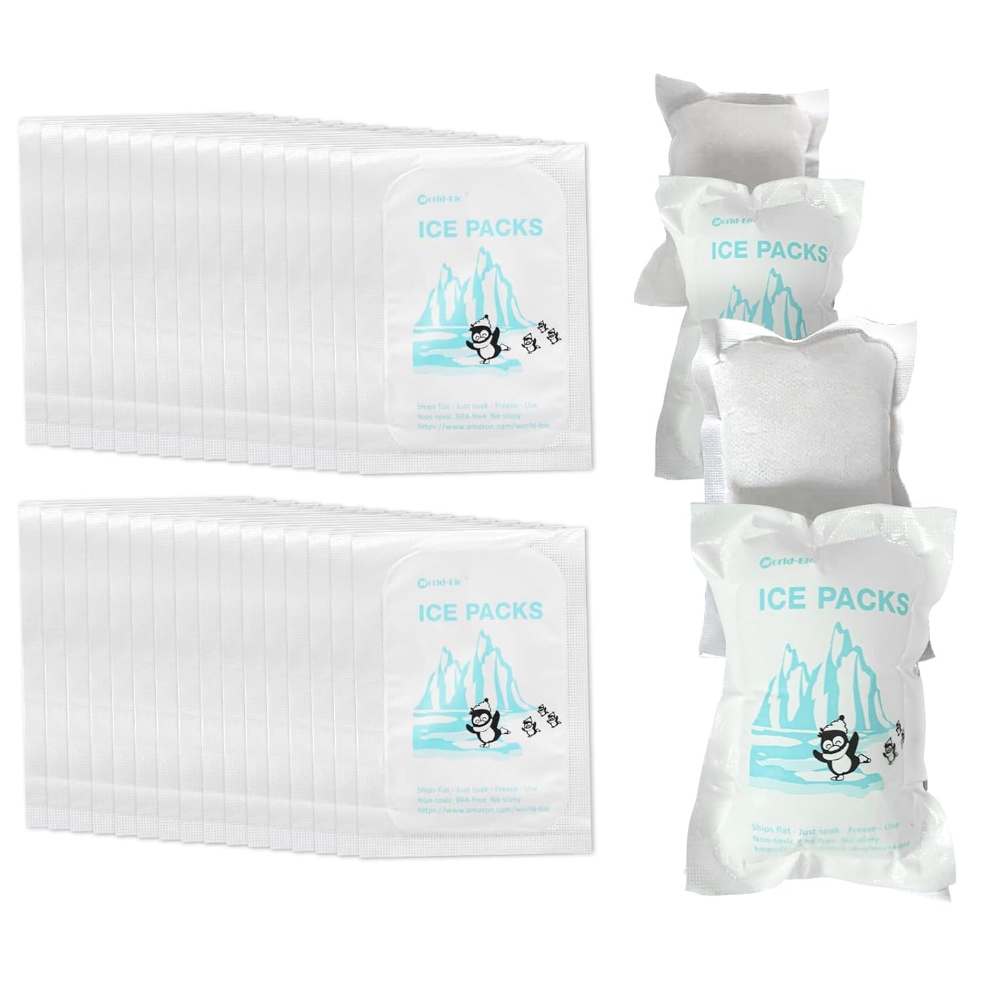 WORLD-BIO Dry Ice for Shipping Frozen Food & Travel, Long Lasting Cold Packs for Cooler 96 Packs 4.7" x 3.3", Small Freezer Packs for Shipping, Bulk Reusable Dry Ice Packs Cool Pack for Shipping