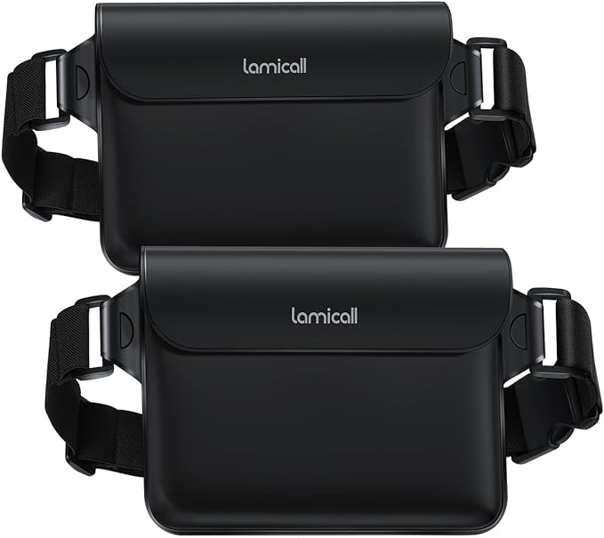 Lamicall Waterproof Fanny Pack - [2Pack] [Easy Handling] Dry Bags Waterproof Pouch with Elastic Waist Strap for Swimming, Beach, Kayaking, Cruise Ship Essentials, 8.7” for iPhone 16 15 14 13 Pro Max