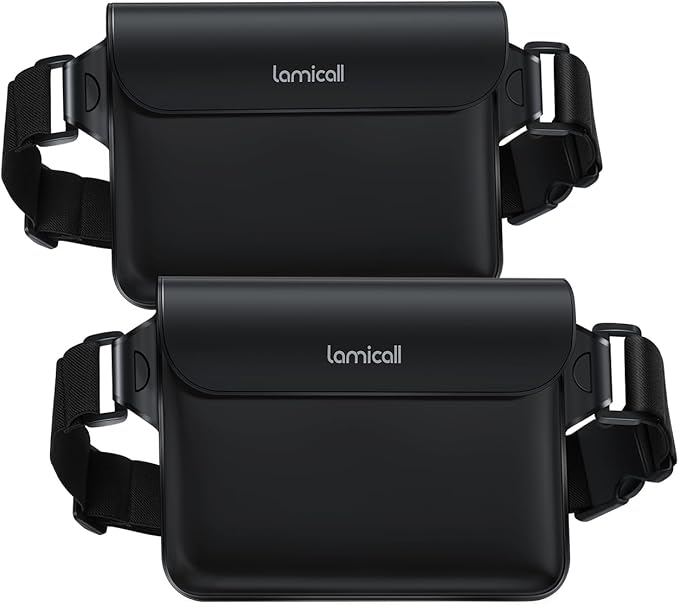 Lamicall Waterproof Fanny Pack - [2Pack] [Easy Handling] Dry Bags Waterproof Pouch with Elastic Waist Strap for Swimming, Beach, Kayaking, Cruise Ship Essentials, 8.7” for iPhone 16 15 14 13 Pro Max