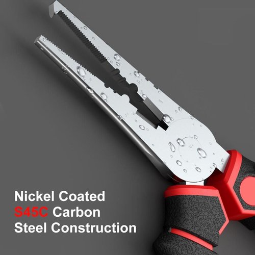 SNAIL TRAIL 7'' Fishing Pliers, Angled Head Split Ring Pliers, Auto-Open by Magnets, Corrosion Resistant Fish Hook Remover, Saltwater Crimping Shot