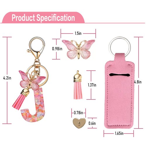 PAZLOG Letter Charm Accessories for Stanley Cup with Mini Hooks & Lipstick Chapstick Holder & Tassel Butterfly Cute Initial Name Id Keychain Compatible with Stanley Tumbler 40oz for Women Girls, J…