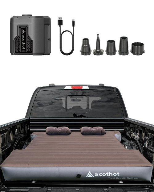 ACOTHOT Truck Bed Air Mattress with Cordless Rechargeable Air Pump, Peachskin Fabric Truck Bed Mattress with 2 Pillows Fits 5.5-5.8ft Short Beds | 9.5" Height Mattress Perfect for Outdoor Camping