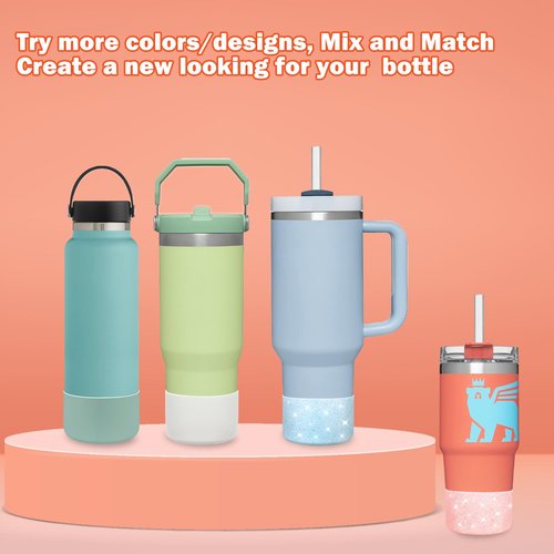 LUCKINEE 2 Pcs Glitter Silicone Boot Base Protector for Stanley Tumbler 20-40oz,and Compatible with Hydro Flask Water Bottle 12-24oz and More bottles with 2.8-2.95in Bottom, Bling Boot