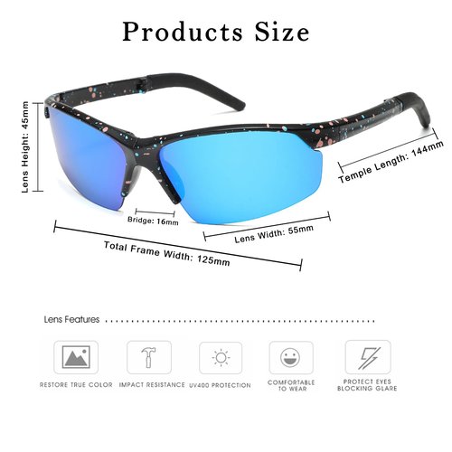 Long Keeper Sport Cycling Sunglasses for Men Women Folding Portable Driving Fishing Golf Baseball Softball Sunglasses