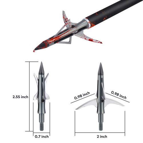 DEEPOWER Hybrid Mechanical Broadheads 100 Grain 4-Blade Archery Broadheads 4 Pack Bowhunting 2" Cutting Diameter for Hunting (100 Grain)