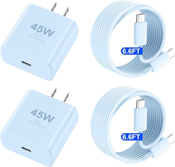 Phone 16 Pro Max Charger Fast Charging, 45W USB C Phone 16 Super Fast Charger Block with 6.6ft Long Type C Charging Cable Cord for Phone 16/16 Pro/16 Pro Max/16 Plus, 15/15 ProMax/Pro/Plus-2pack Blue