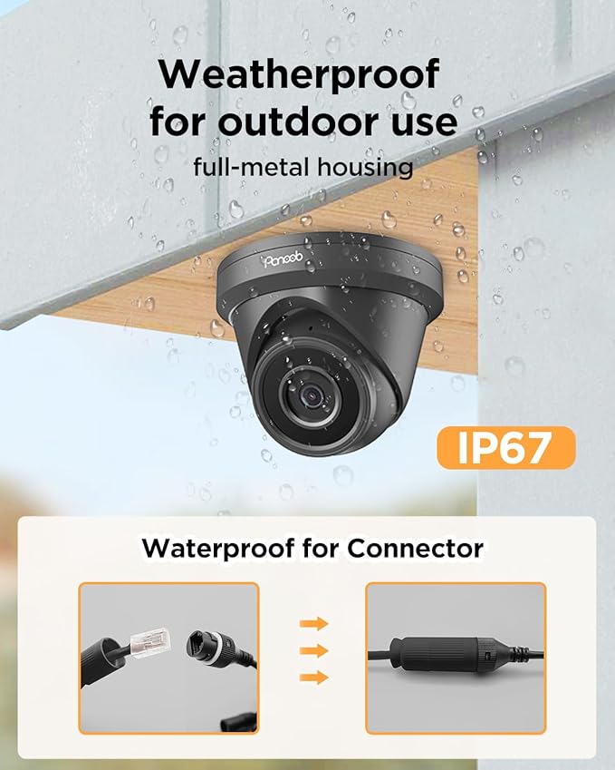 4 Camera Security System 5MP, 4X 5-Megapixel Wired IP Dome Turret Cameras Outdoor with AI Person Detection, Built-in Mic, Remote Access, 4K 8CH NVR 2TB HDD for 24-7 Recording, PD93A30408-5M
