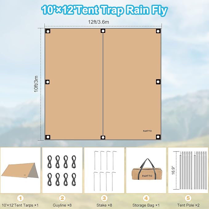 Hammock Rain Fly, 12x10FT Camping Tarp with Poles, Waterproof and Ultralight Survival Tent Tarp for Outdoors, Camping, Hiking, Picnic, Backpacking