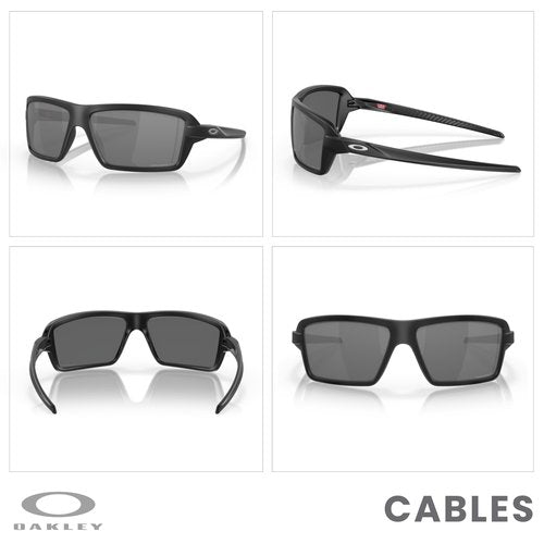 OAKLEY Cables OO9129 912902 63MM Matte Black/Prizm Black Polarized Rectangular Sunglasses for Men+ Bundle Accessory Leash Kit, Microfiber Pouch