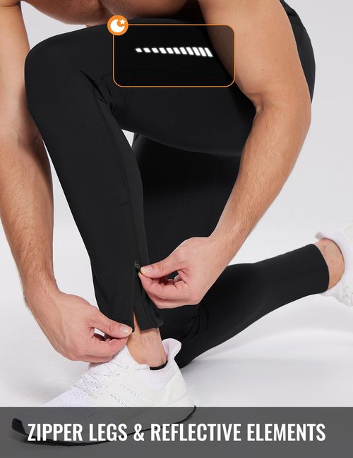 baleaf Men's Thermal Running Tights Winter Cycling Pants Fleece Lined Compression Leggings Zipper Pockets Cold Weather Gear Black XXL