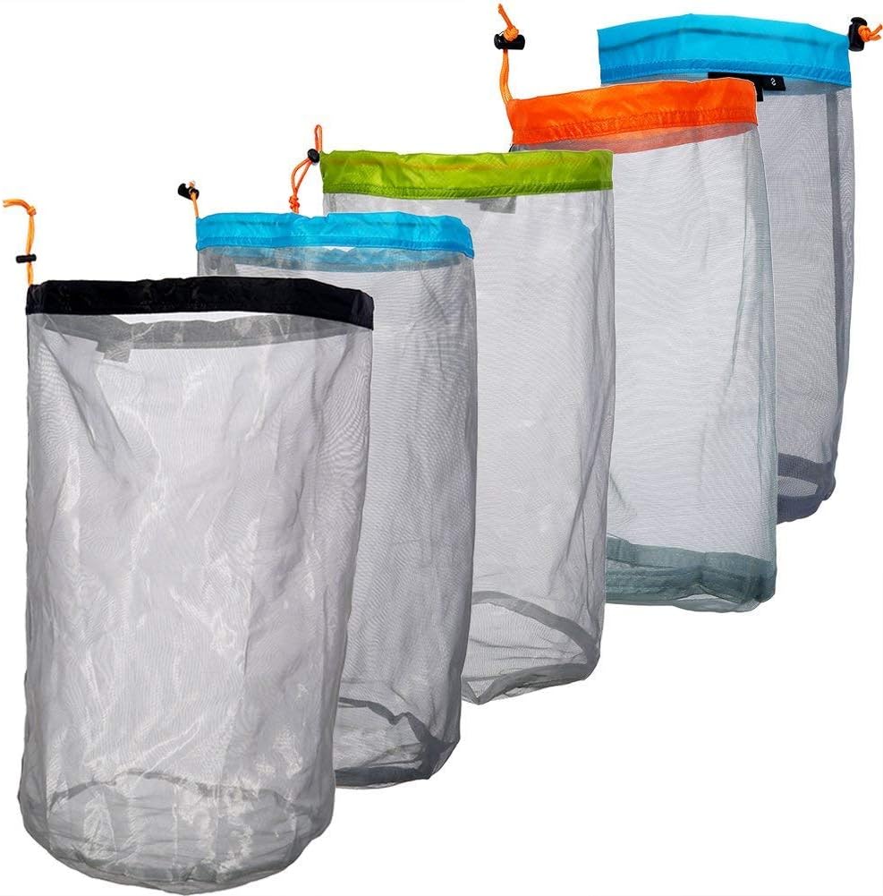 VGEBY Mesh Stuff Sack, Nylon Mesh Stuff Storage Sack Drawstring Mesh Camping Sack for Camping Hiking(XXL-Black)