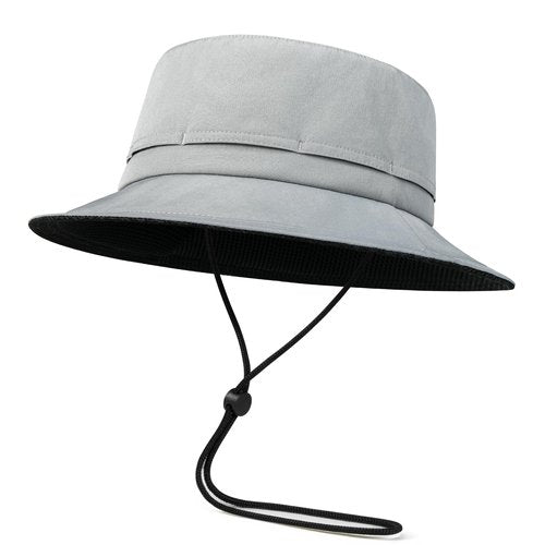 FEINION Men Women Breathable Sun Cap Portable Outdoor Bucket Hat (Grey)