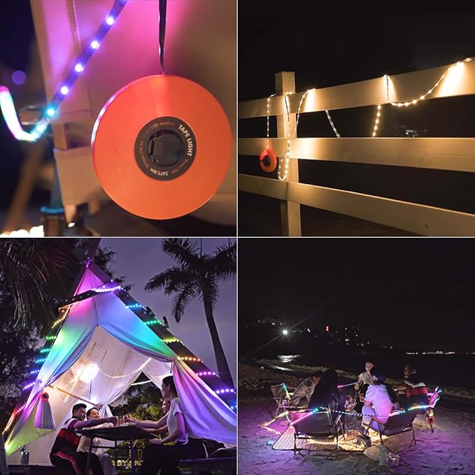 Camping Lights String,Tape Tent Lights RGB with 100 Modes Music Sync Color Changing APP Control Waterproof 13/26 FT ,Led Camping Lantern Retractable for Emergency Yard Camping Decoration (13 Ft)