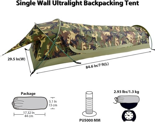 GEERTOP Ultralight Single Person Bivy Tent for Camp Waterproof 1 Man Tent for Camping Hiking Backpacking Hunting Outdoor Survival Gear - Easy Set Up