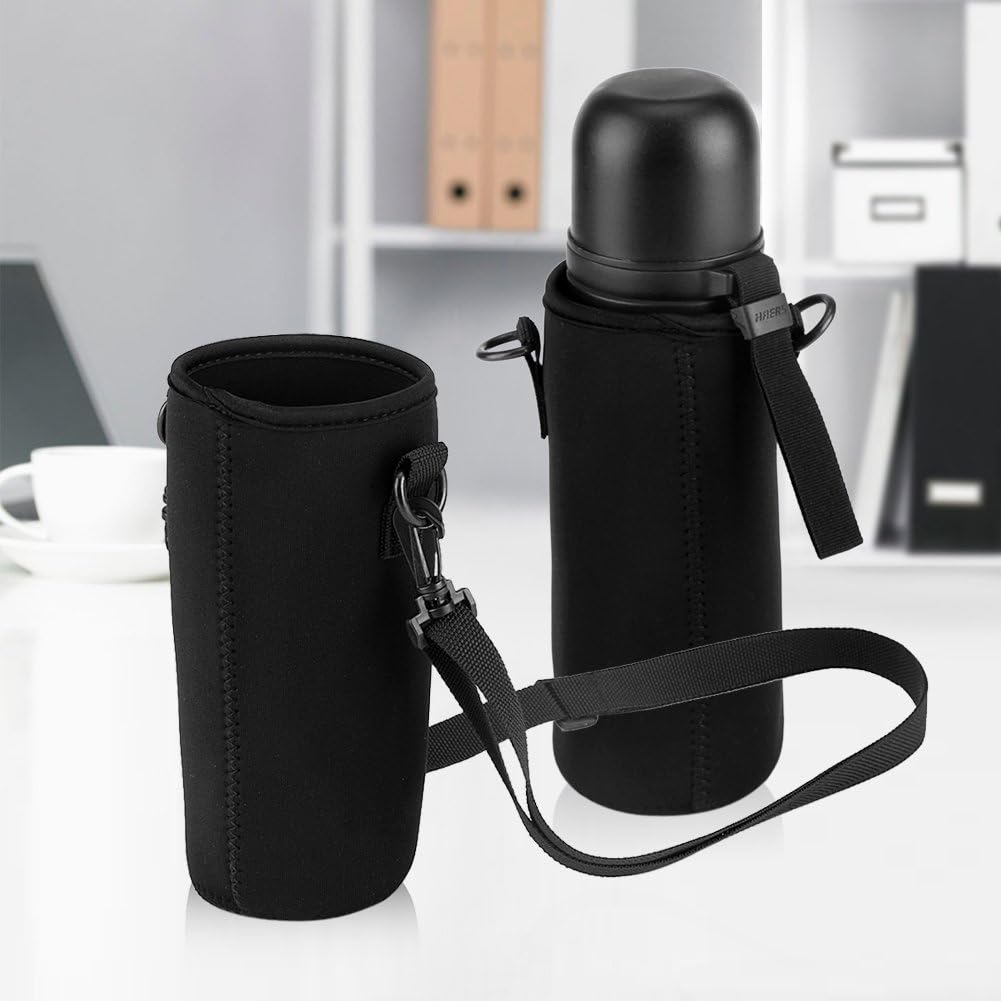 Water Bottle Sleeve, Soft Water Bottle Carrying Pouch, Drink Bottle Holder Bag for Outdoor Camping Hiking Fishing(19cm-Black)