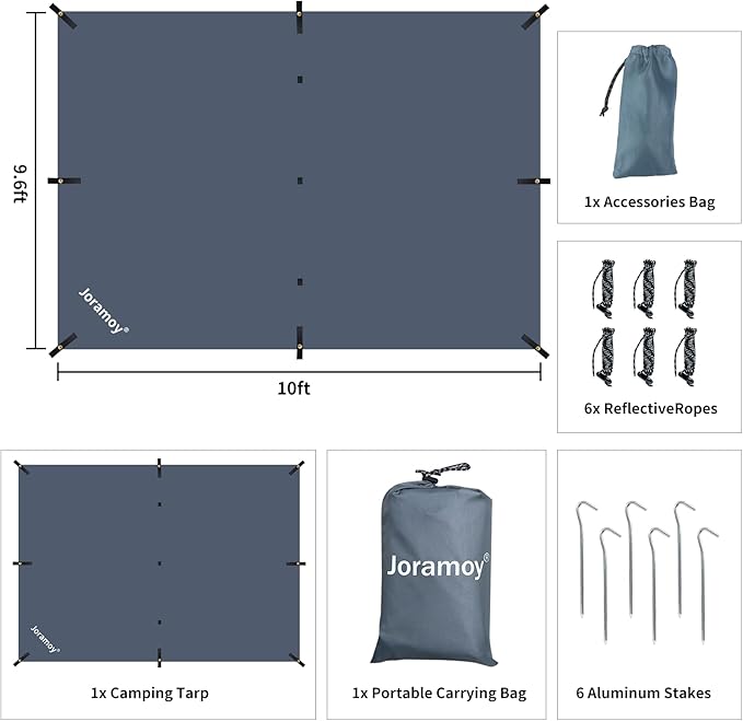 Hammock Rain Fly 10×10FT - Waterproof Camping Tarp Portable Tent Tarp Premium Backpacking Tarp Sheleter with UV Protection Layer for Camping Hiking Outdoor(Gray)