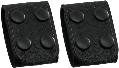 Duty Belt Keeper Double Width 1.75 inch for Belts 2 1/4 inch Wide, Basketweave Genuine Leather and Black Snap 2 Pack