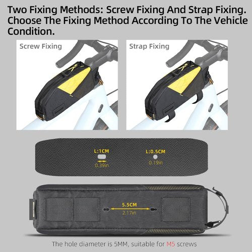 Rhinowalk Bicycle Top Tube Bag Bike Front Frame Bag Waterproof Bolt-On Screw Cycling Accessories Upper Pipe Nylon Pouch Pack for Mountain Road Bike(Black)
