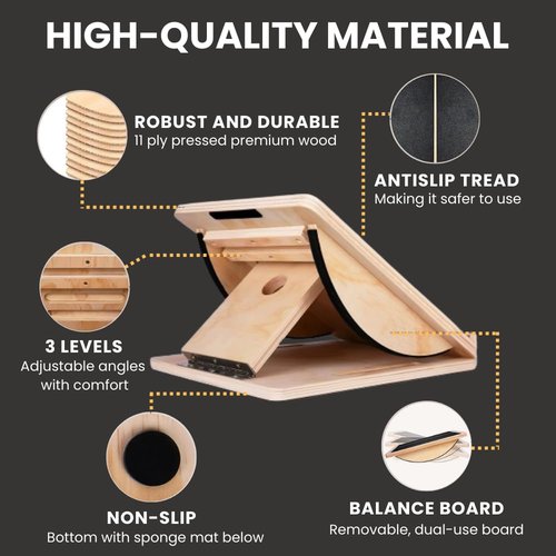 ABCDLIFE 2-in-1 Fitness Slant Board for Calf Stretching Adjustable Incline Board for Mobility, Rehab, Yoga, Pilates, Planter Fasciitis Calf Stretcher Balance Board for Feet Heel Ankle – Portable