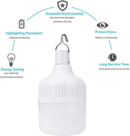 Camping Lantern LETOUR Dimmable 8800mAh LED Light Bulb 5 Lighting Modes Rechargeable Hanging Tent Light 5000 Lumen Portable Emergency Lantern Power Failure Emergency Survival Kits Snowstorm