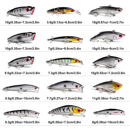 BAIKALBASS Fishing Lures Kits - Hard Baits Frog Popper Minnow Pencil Jerkbaits VIB Crankbaits Topwater Floating Lures Plugs Assorted Bass Fishing Tackle Sets Gray (057-50pcs)
