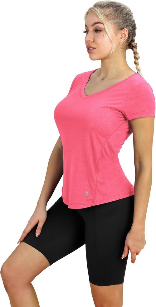 icyzone Open Back Workout T-Shirts for Women - Running Gym Shirts Yoga Tops Exercise Short Sleeves