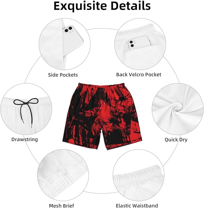 Mens Swim Trunks with Mesh Lining,Quick Dry Swimsuit Board Shorts Beach Pants Swimwear Bathing Suits