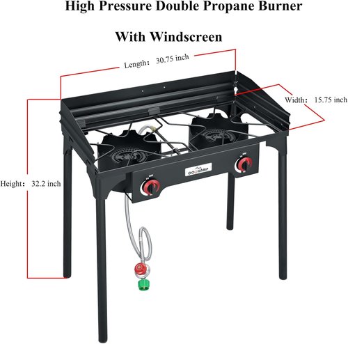 High Pressure Triple Propane Burner Outdoor Propane Camping Stove with 0-20 PSI Adjustable High Pressuer Regulator and Steel Braided Hose 3 Burner Stove Brewing Supply SA3500